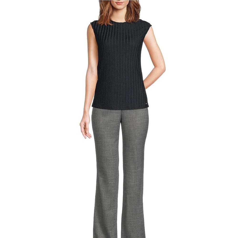 NWT Calvin Klein Textured Knit Crew Neck Cap Sleeve Top in Navy, Size: Large - Picture 4 of 12
